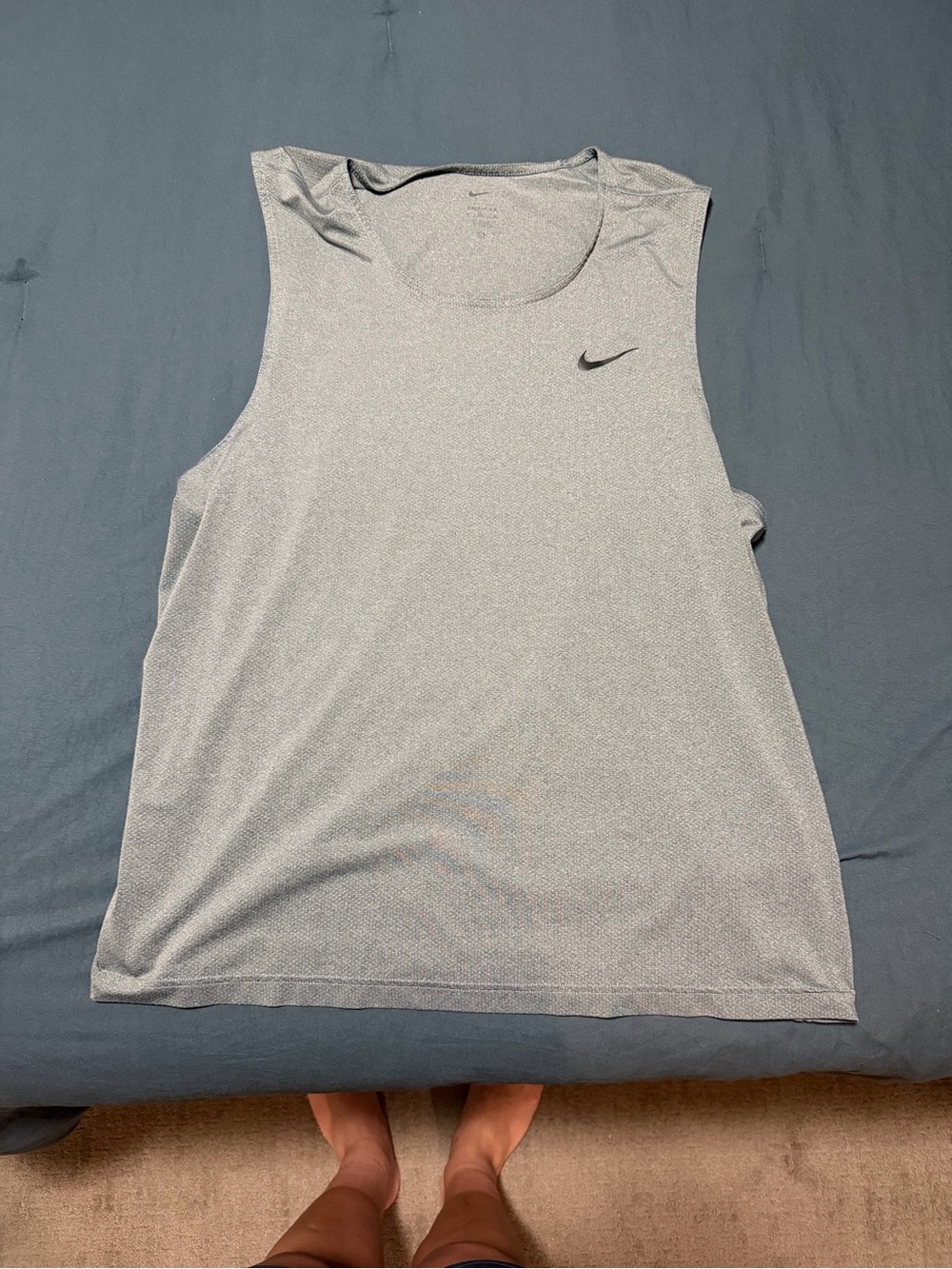 Nike Men’s Light Gray Athletic Tank Top with Black Swoosh